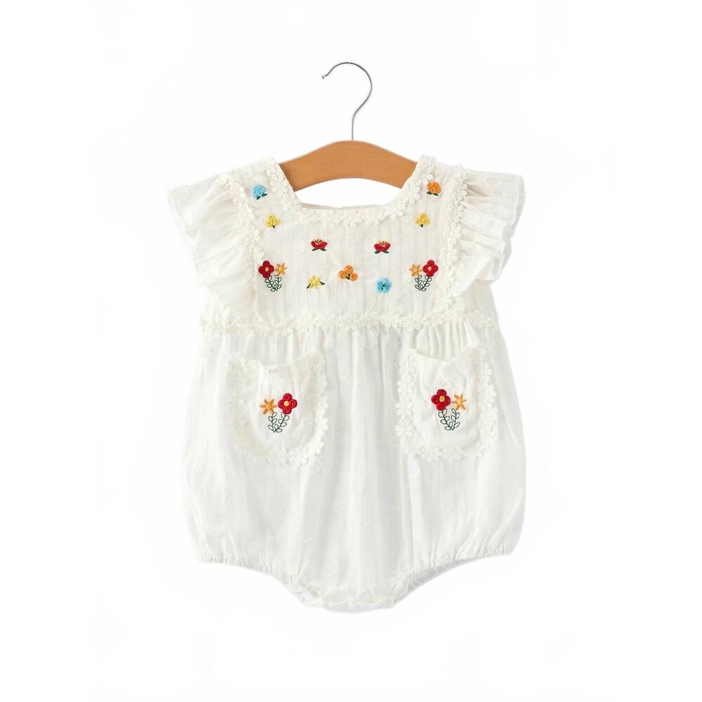 NEW RYLEE FAITH DESIGNS girl's wildflower fields bubble romper in white